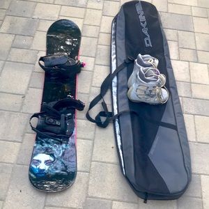 K2 Snowboard & Bindings, Women’s Burton Boots, plus Dakine travel bag, $400